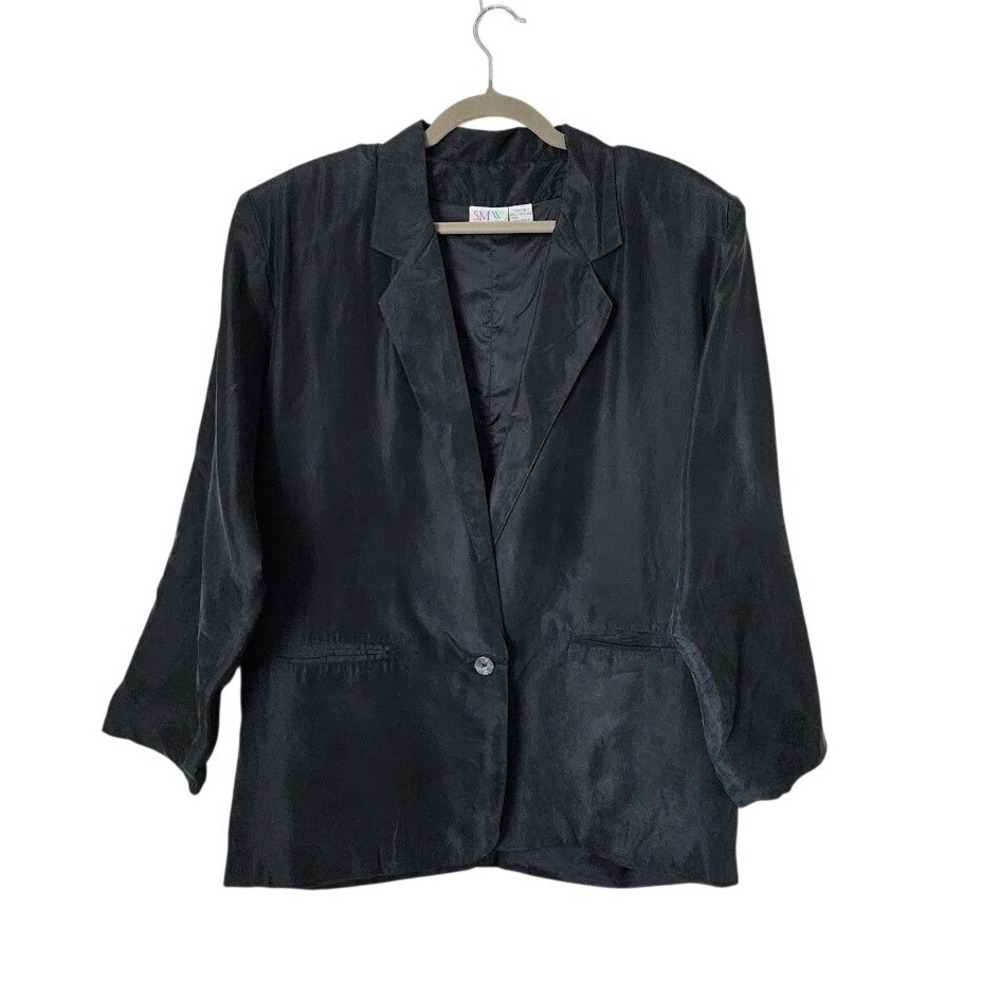 STYLE MY WAY Black Silk Blazer Old Money Power Dressing 90's vintage M